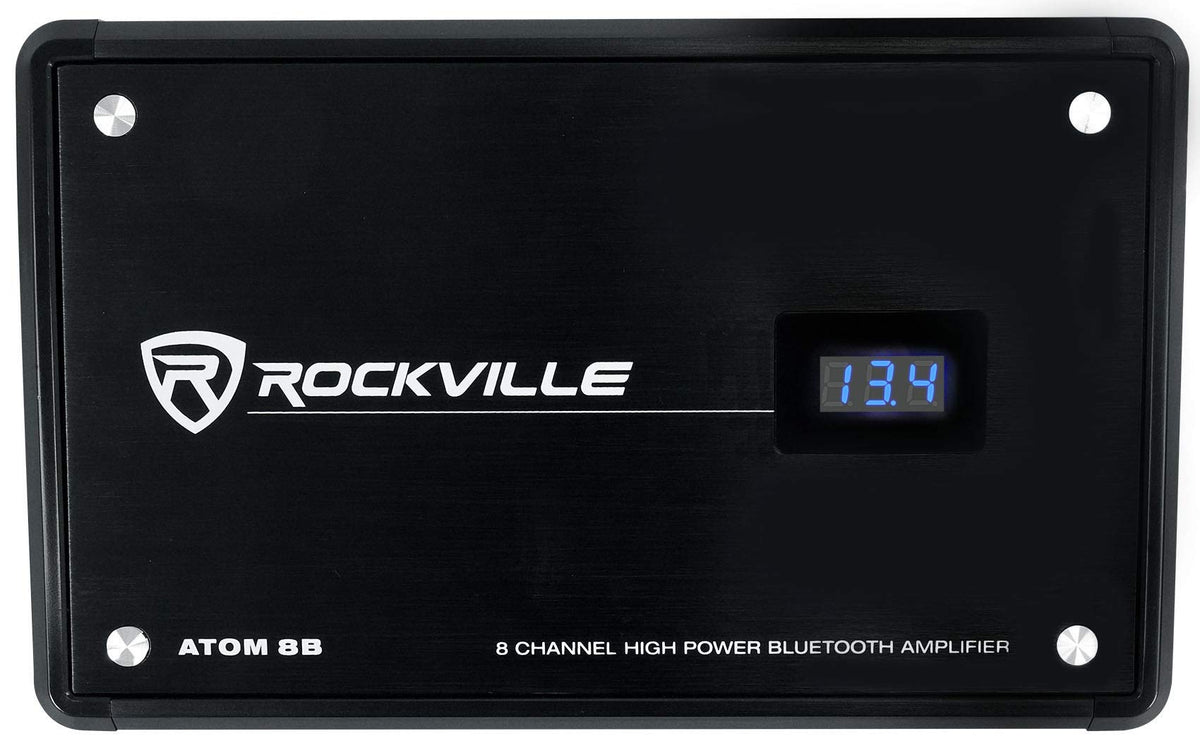 Rockville Atom 8B Black 8-Channel Marine/Boat Amplifier Amp | 3500W Peak, 880W RMS, Bluetooth, 4/6/8-Channel Configurable, Class D, Dual 50-250Hz Crossovers, RCA Line Output