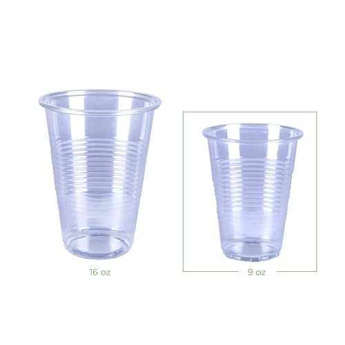 Amazon Basics Small Disposable Clear Plastic Cups, 9oz, 100 Count, Packaging May Vary