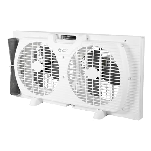 COMFORT ZONE Reversible Twin Window Fan with 3-Speeds & Expandable Width | Draw Cool Air In or Manually Reverse to Pull Warm Stale Air Out, Removeable Bug Screen, ETL Certified for Home and Kitchen