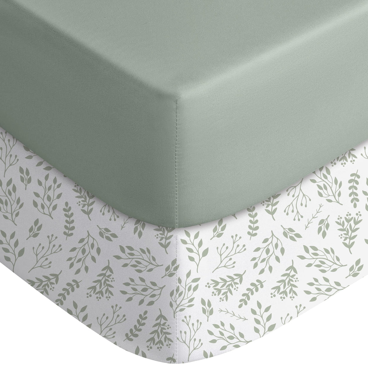 Yoofoss 2-Pack Baby Crib Sheets for Boys Girls 52x28 (Green+Leaf) | Soft & Breathable & Cozy, Fitted Crib Mattress Cover Set for Baby Bed and Toddler Mattress