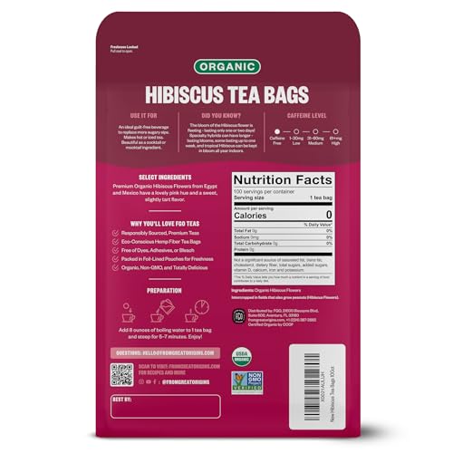 FGO Organic Hibiscus Tea, 100 Count, Eco-Conscious Tea Bags, Caffeine Free, Packaging May Vary (Pack of 1)