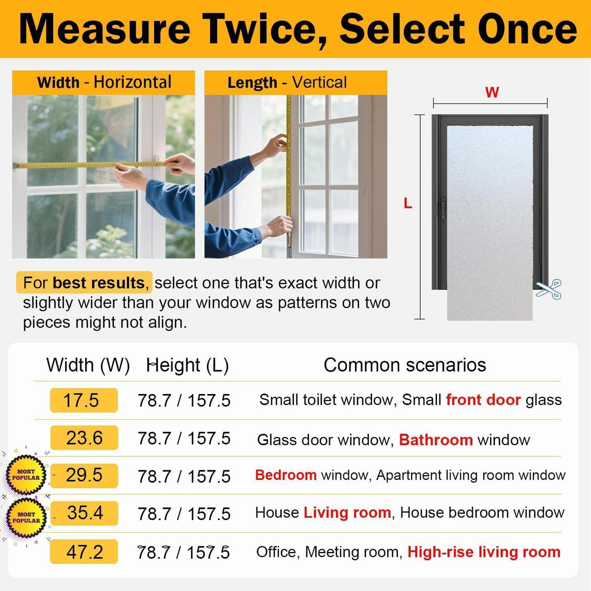 Dwersty Frosted Glass Window Privacy Film Decorative, 17.5" x 78.74"