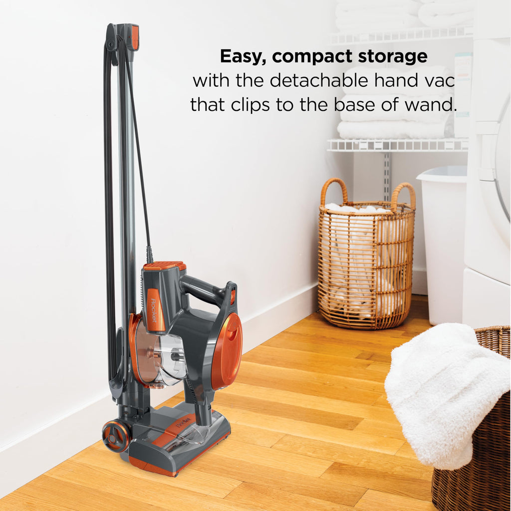 Shark Rocket Corded Stick Vacuum, Carpet & Hard Floors, Gray/Orange, HV301 | Under 9 Lbs., Handheld Conversion, Pet Hair Pickup, Swivel Steering, Low-Profile Reach, Crevice and Upholstery Tools