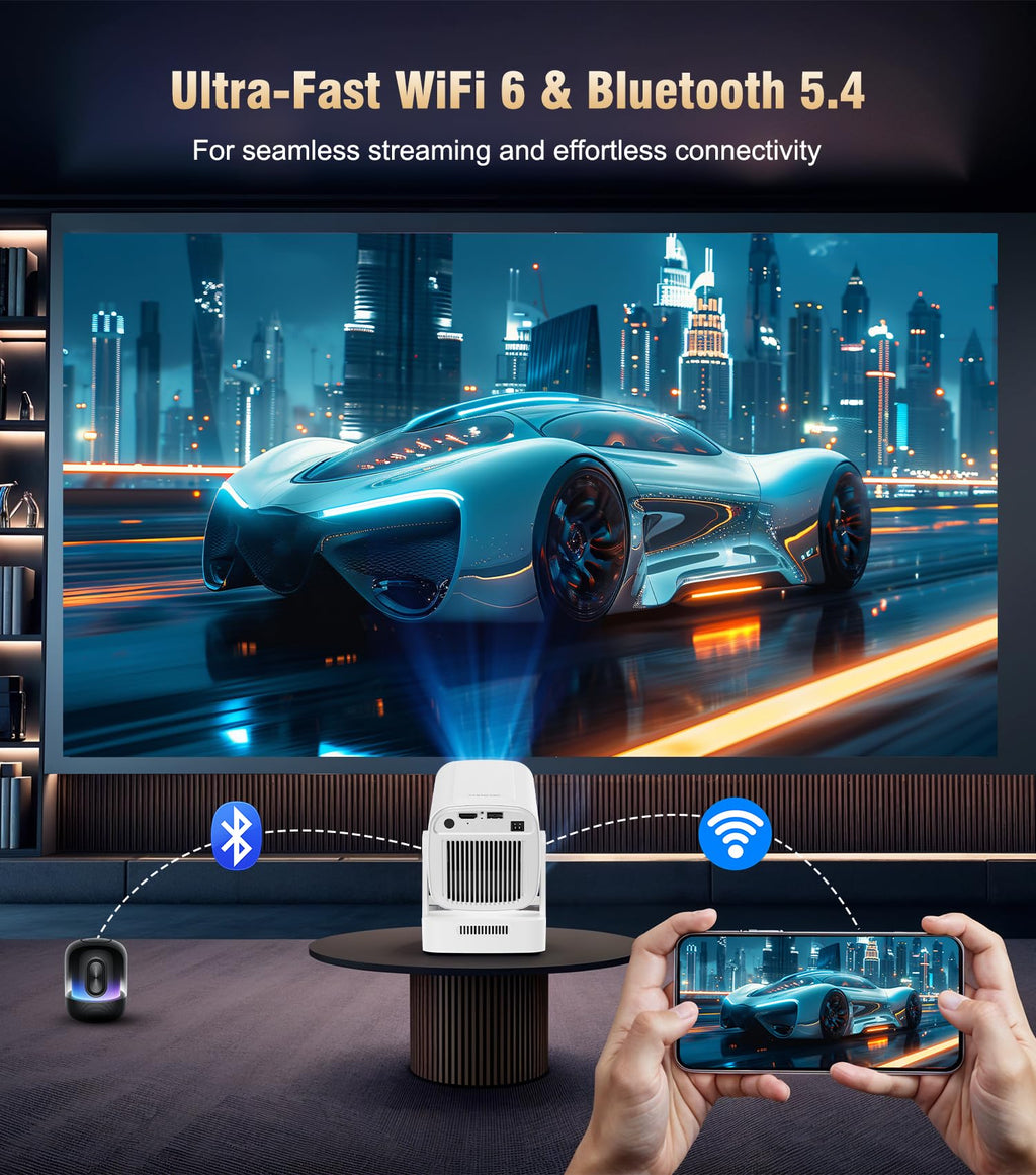 【Auto Focus&1080P】Magcubic Mini Smart Projector 4K Support, Built in Apps | Portable Projector with Wifi 6 and Bluetooth 5.4, Auto Keystone, 5W Speaker, Android 14, Voice Control, Home Movie Proyector