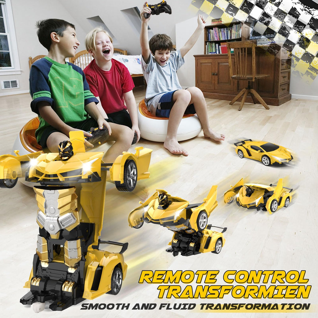 Britik Transform Remote Control Car Toys for Boys 4-6, Drift RC Car Yellow | Transform Cars, Gift for Boy Ages 4-12 Years Old, One-Button Transforming, 360° Rotation, 2.4GHZ 1:18 Scale, Robot Toy Car