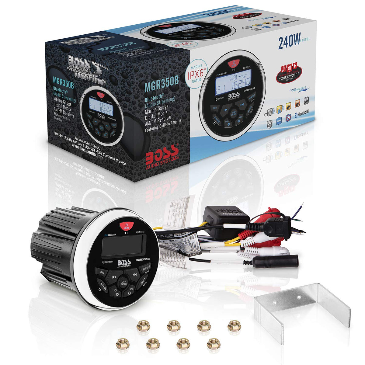 BOSS Audio Systems MGR350B Amplified Bluetooth Boat Gauge Receiver, No DVD