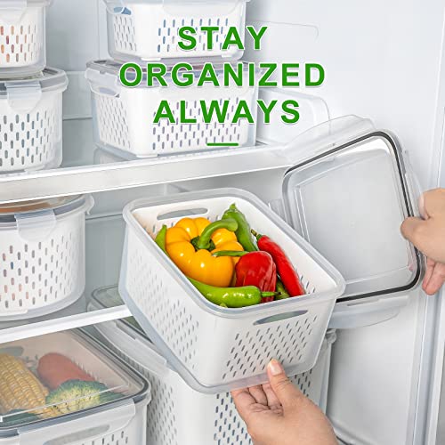 5 PCS Large Fruit storage Containers for Fridge ,Food Storage Containers | with Removable Colander Leakproof Dishwasher & Microwave safe Produce Containers Keep Fruits Vegetables Berry Fresh longer