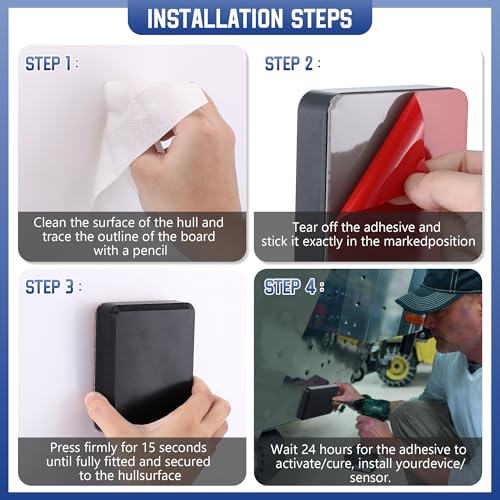 Transducer Mounting Plate Kit Transducer Pad,Black,4.3 x 3.5 Inch | Adhesive mount plate, 25mm pad, Cleaning wipes & clips, No-drill transducer installation