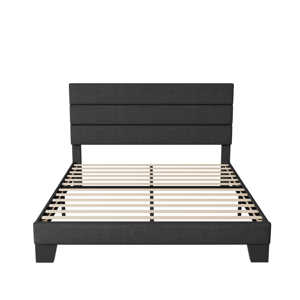 Allewie Queen Size Platform Bed Frame with Fabric Upholstered Headboard | Wooden Slats Support, Fully Upholstered Mattress Foundation, No Box Spring Needed, Easy Assembly, Noise-Free, Dark Grey