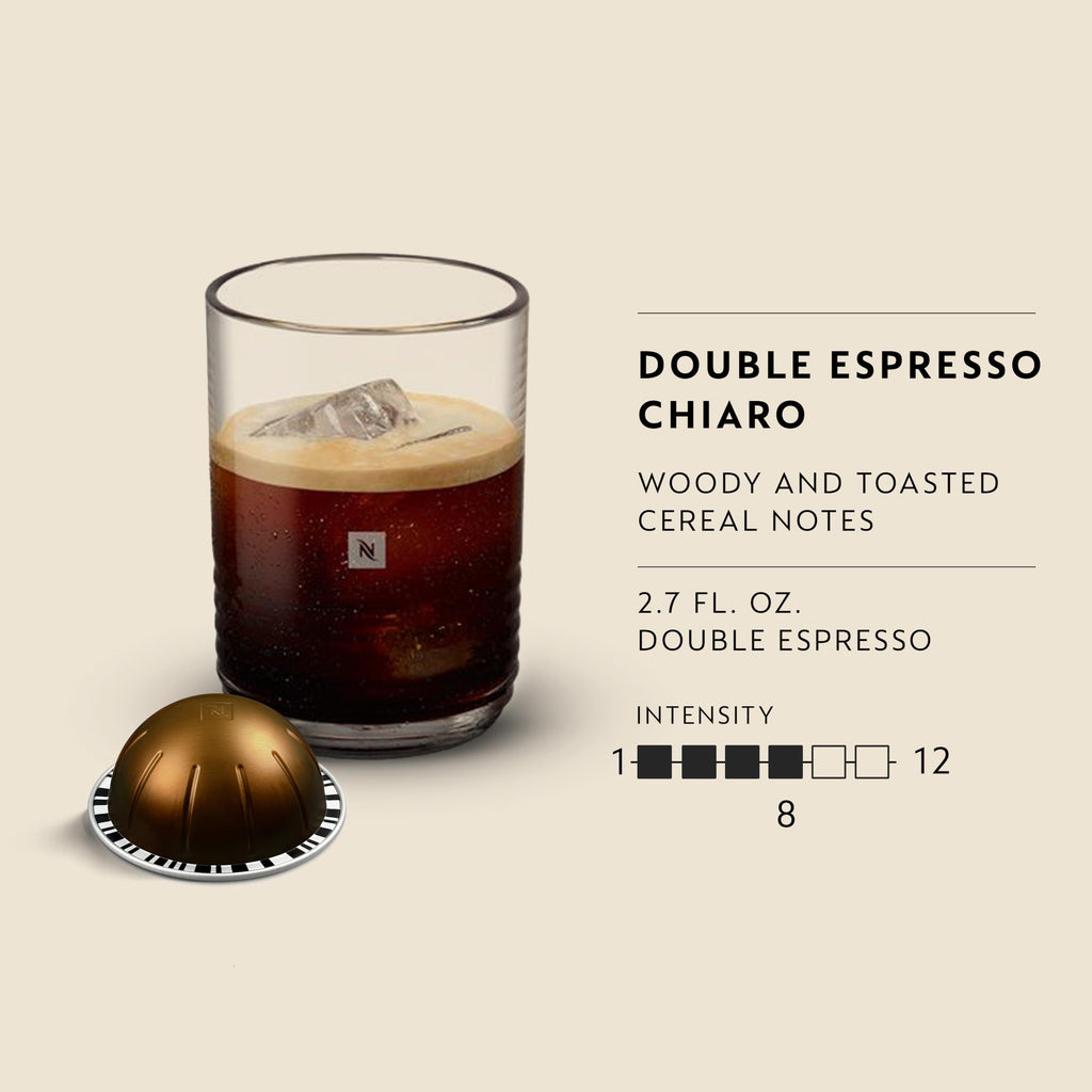 Nespresso Vertuo, Double Espresso Chiaro, Dark Roast, 30-Count Pods | Dark-Roast Coffee Capsules, Intense woody notes with creamy caramel