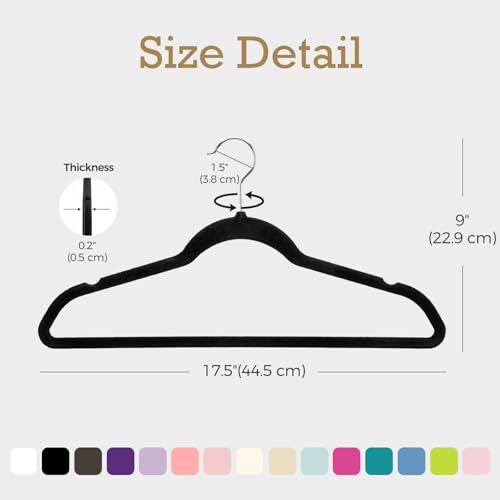 HOUSE DAY Black Velvet Hangers 60 Pack, Premium Non Slip Clothes Hangers | Felt Hangers Slim Space Saving Hanger for Closet Organizer, Heavy Duty for Coat with 360° Rotating Silver Hook