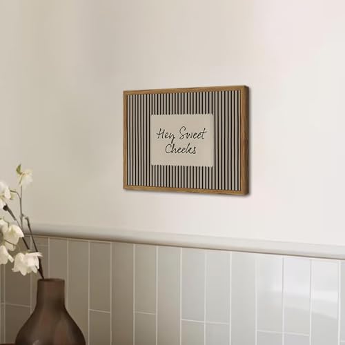Hey Sweet Cheeks Bathroom Sign Wall Art Funny Black Striped Quote Restroom Wall Decor Picture Trendy Girl Bathroom Poster Canvas Painting Print 12x16 inch Wood Framed