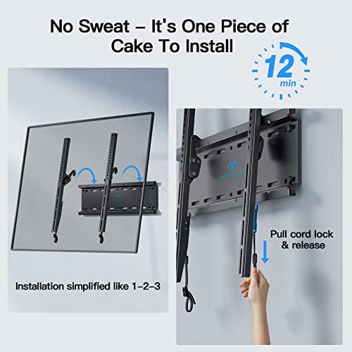 PERLESMITH Tilting TV Wall Mount for 23–60 inch TVs up to 115 lbs | Fits 16" Wood Stud, 1.2 inch Low Profile for Space Saving, Pull-Cord Release for Easy TV Removal, Max VESA 400x400mm