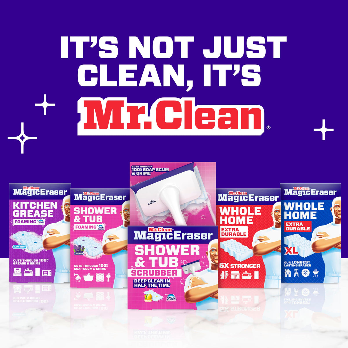 Mr. Clean Magic Eraser Shower & Tub Scrubber, Bathroom Cleaner, All in One Bathroom Cleaner, Lemon Starter Kit, 1 Scrubber & 2 Foaming Magic Erasers