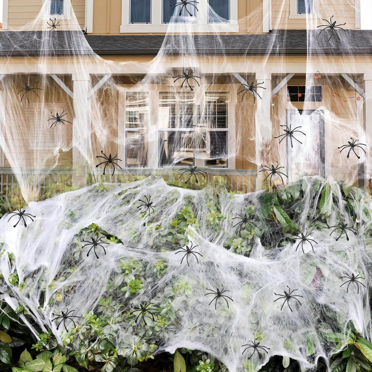 1000 sqft Spider Webs Halloween Decorations with 77 Fake Spiders | Super Stretch Cobwebs for Halloween Indoor and Outdoor Decor