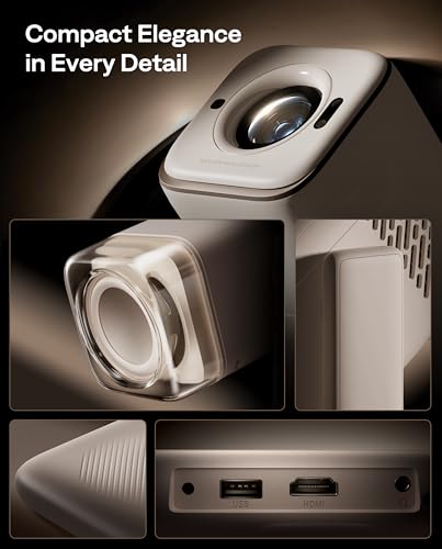 Aurzen BOOM Air Google TV Portable Projector with USB-C Powered, Off-White | Smart Projector with WiFi and Bluetooth, for Outdoor & Home Movie, 4K Supported, Real-Time Focus, Dolby Audio, Flexible Stand