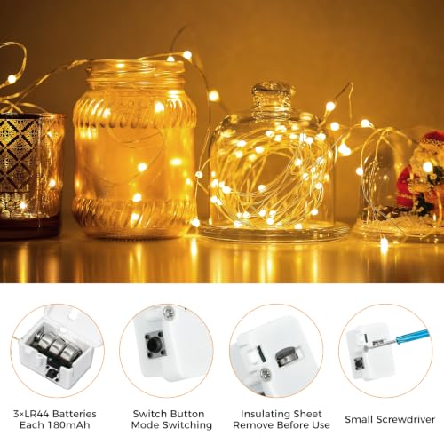 btfarm 30 Pack Fairy Lights Battery Operated Twinkle Lights with 3 Modes | 7Ft 20 Led String Light, Waterproof Bulk Small Mini Silver Wire for Christmas Mason Jars Wedding Table Centerpiece,Warm White