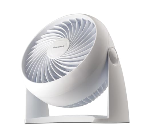 Honeywell TurboForce Air Circulator, Small Tabletop Fan, Quiet Personal Fan for Home or Office, 3 Speeds, 90 Degree Pivoting Head, White, HT-904