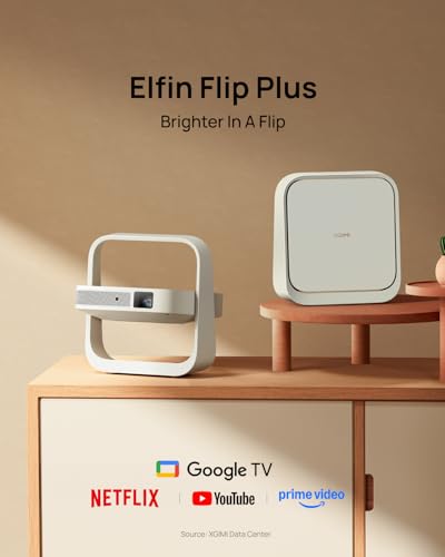 XGIMI Elfin Flip Plus Portable Projector, 500 ISO Lumens, Adjustable Stand | Google TV with Licensed Netflix, 1080P Resolution Home Projector, Lightweight and Compact Design, Screen Adaption