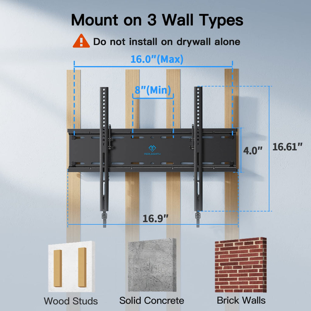 PERLESMITH Tilting TV Wall Mount for 23–60 inch TVs up to 115 lbs | Fits 16" Wood Stud, 1.2 inch Low Profile for Space Saving, Pull-Cord Release for Easy TV Removal, Max VESA 400x400mm