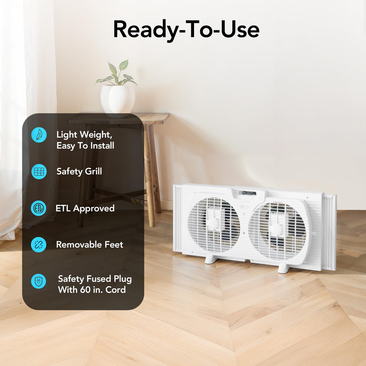 COMFORT ZONE Reversible Twin Window Fan with 3-Speeds & Expandable Width | Draw Cool Air In or Manually Reverse to Pull Warm Stale Air Out, Removeable Bug Screen, ETL Certified for Home and Kitchen