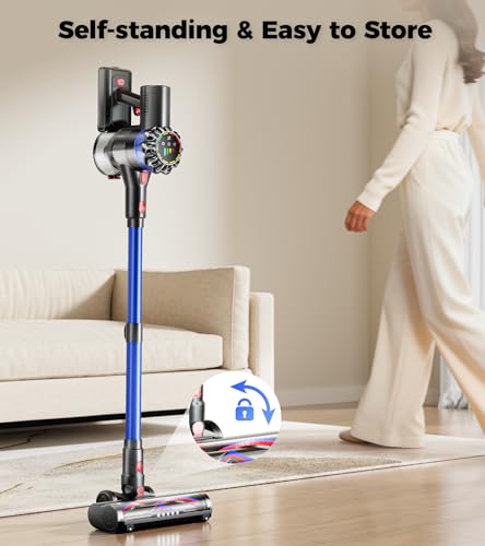 HFFLH Cordless Vacuum Cleaner, 600W 50Kpa 65Mins Cordless Stick Vacuum with Self-Standing, Touch Screen, Anti-Tangle Wireless Vacuum, Vacuum Cleaners for Home/Pet Hair/Carpets/Hardwood Floor