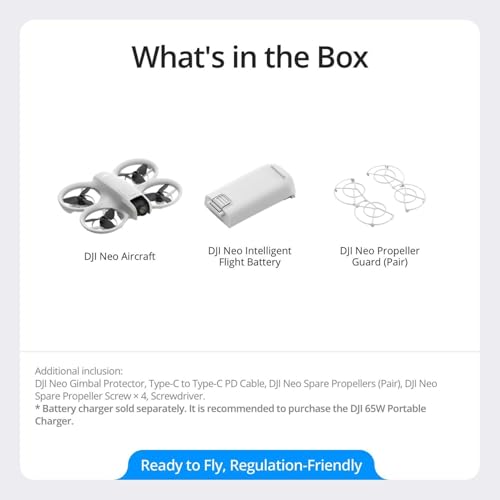 DJI Neo, Mini Drone with 4K UHD Camera for Adults, 135g Self Flying Drone that Follows You, Palm Takeoff, Subject Tracking, QuickShots, Stabilized Video, Built-In Propeller Guard (Controller-Free)