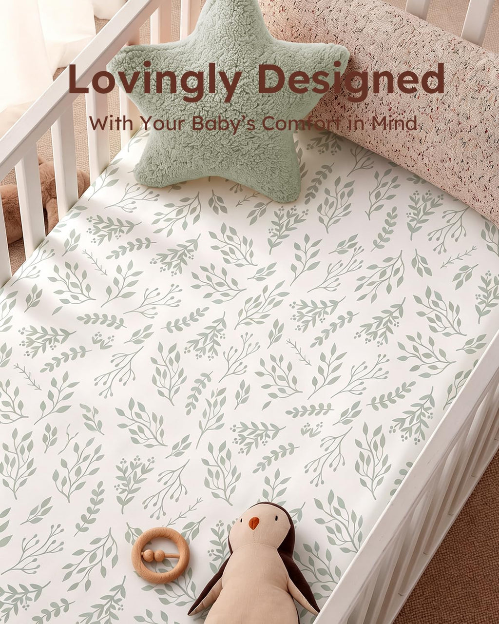 Yoofoss 2-Pack Baby Crib Sheets for Boys Girls 52x28 (Green+Leaf) | Soft & Breathable & Cozy, Fitted Crib Mattress Cover Set for Baby Bed and Toddler Mattress