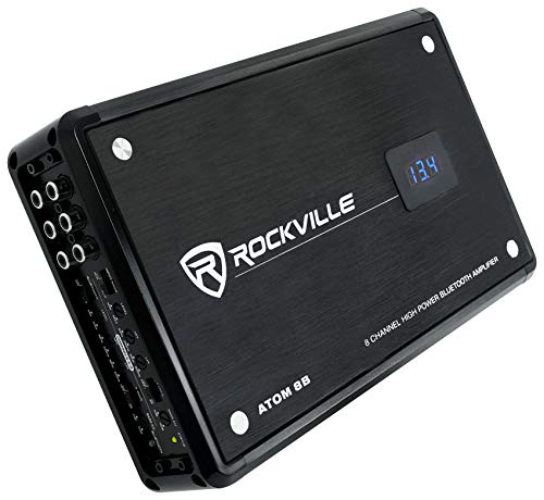Rockville Atom 8B Black 8-Channel Marine/Boat Amplifier Amp | 3500W Peak, 880W RMS, Bluetooth, 4/6/8-Channel Configurable, Class D, Dual 50-250Hz Crossovers, RCA Line Output