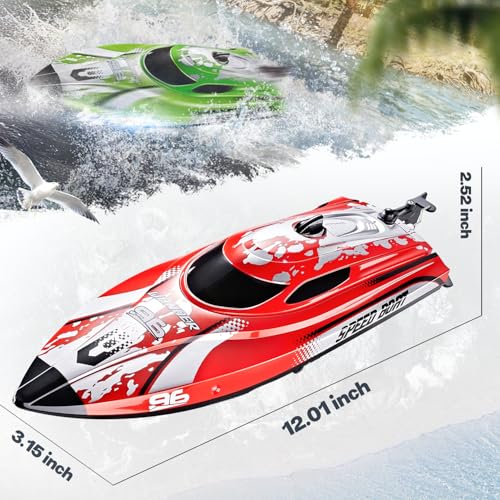 BEZGAR RC Boat TX126-12 Inch Remote Control Boat for Lakes and Pools | 25 KPH High Speed; Waterproof Design; 700mAh Rechargeable Battery; Ideal Toy Boat for Kids Adults; Red