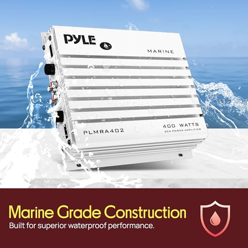 Pyle Hydra Marine 400W 4-Channel Waterproof Amplifier - PLMRA402 | 400W 4-Channel Marine Amplifier with IP-01 Waterproof Rating