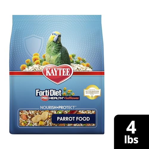 Kaytee Forti-Diet Pro Health+Safflower Parrot Food, 4 Pounds | Better digestion daily. Parrot food for medium birds. Prebiotics, probiotics, bird seed without sunflower seeds