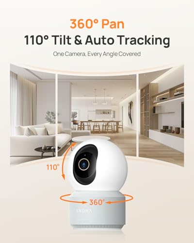 Anona 4K UHD Indoor Camera, Pet/Dog/Baby Security Camera with Phone App, 360°Pan-Tilt, 5G/2.4G Dual-Band Wi-Fi 6, Auto-Tracking, Person/Pet/Baby Crying Detection, Privacy Mode, Two-Way Audio, 2 Pack
