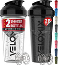 VELOMIX 2 Pack 28oz Protein Shaker Bottle for Protein Mixes, Black/Transpar | 2x Wire Whisk, Leak Proof Shaker Cups for Protein Shakes, Stackable, Dishwasher safe, BPA free, Pre Workout and Fitness ready