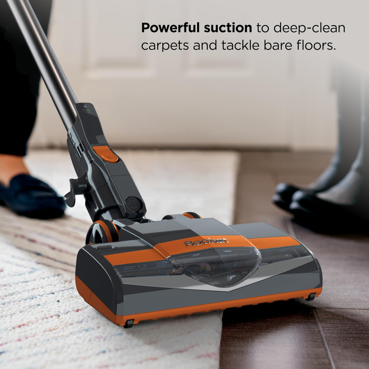 Shark Rocket Corded Stick Vacuum, Carpet & Hard Floors, Gray/Orange, HV301 | Under 9 Lbs., Handheld Conversion, Pet Hair Pickup, Swivel Steering, Low-Profile Reach, Crevice and Upholstery Tools