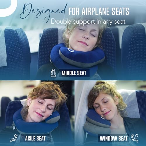 BCOZZY Travel Neck Pillow for Airplane, Head & Chin Support, Large Navy | Rest comfortably on flights and road trips. Arrive refreshed. Soft, adjustable, washable and lightweight, with a carry bag.
