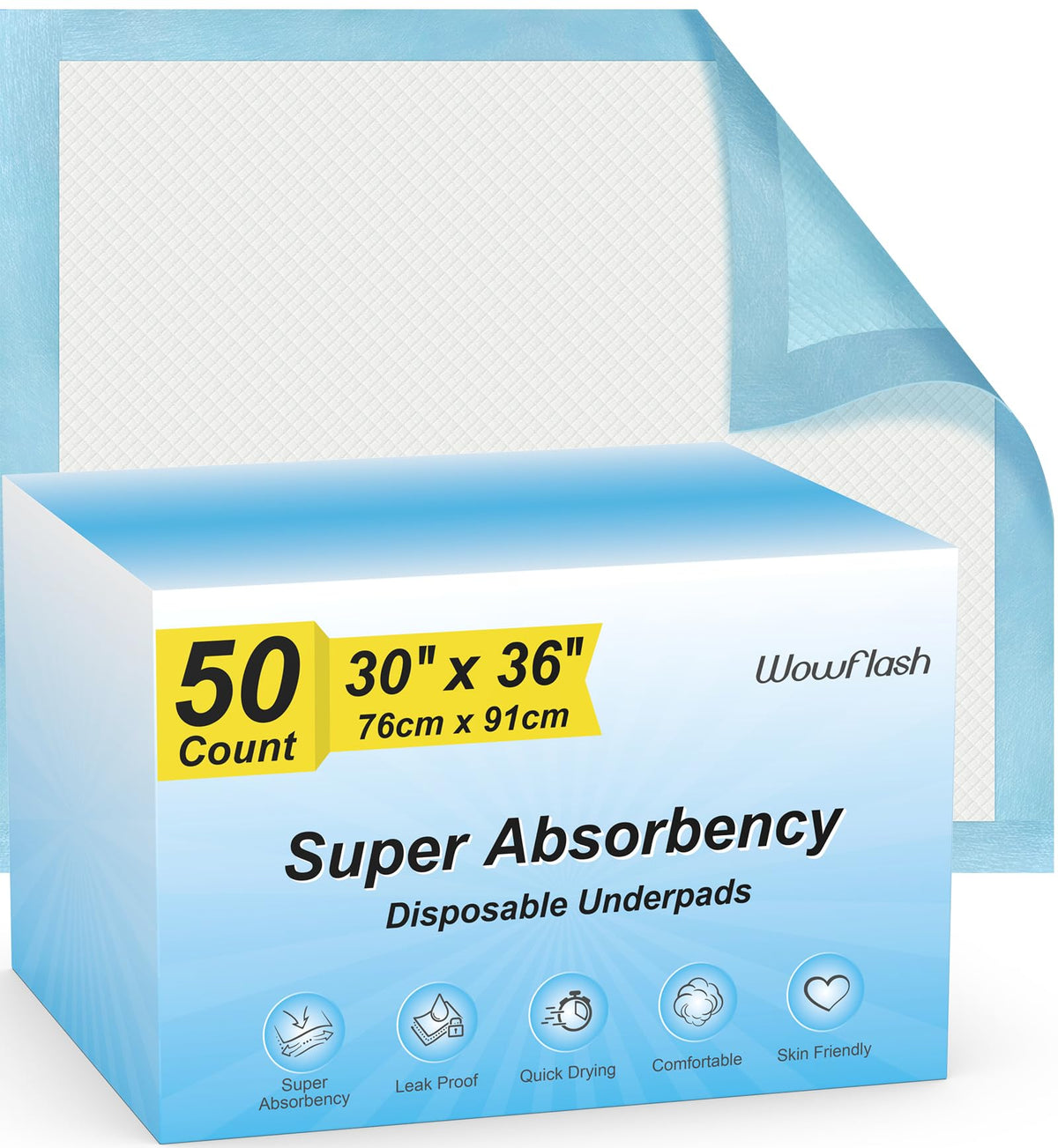 50 Count 30” x 36” Super Absorbency Disposable Underpads | Leakproof Quick Drying, Baby Puppy & Adults Bed Pads Disposable Adults, Dog Pee Pads Extra Large, XXL Incontinence Pads