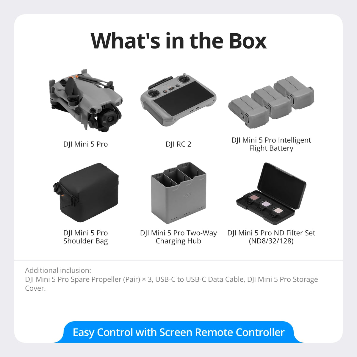 DJI Mini 5 Pro Fly More Combo With DJI RC 2, 1-Inch CMOS | 4K Drone for Beginners With Omnidirectional Obstacle Sensing, ActiveTrack 360°, 225° Gimbal Rotation, 3 Batteries