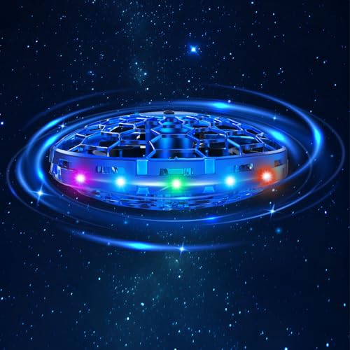 Hand Operated Flying Toy Drone for Kids, 360° Hands Free Motion Sensors Mini Drone with Cool LED Lights, Easy Indoor Small UFO Toy Flying Ball Drone for 6 7 8 9 10+ Year Old Boys and Girls (Blue)