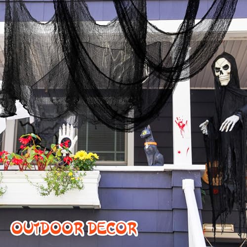 Mcupper 6-Pack 30 x 72 inches Halloween Creepy Cloth Decorations, Black | Halloween Gauze Fabric for Spooky Party, Haunted House, Indoor, Outdoor, Yard Decor