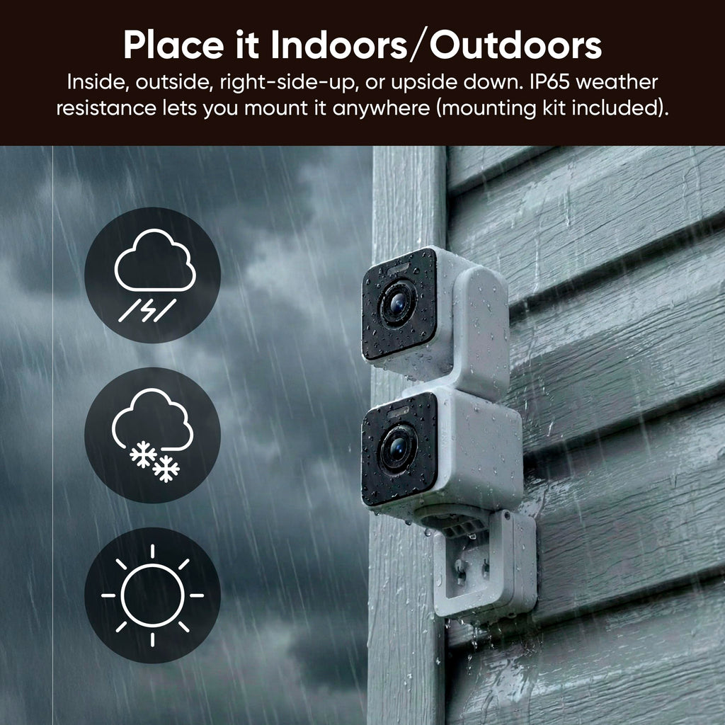 WYZE Duo Cam Pan Indoor/Outdoor IP65 2K 360° Pan/Tilt Smart Home Security Camera with Color Night Vision, Compatible with Alexa & Google Assistant, White
