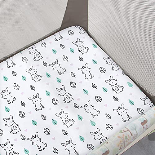 Pack and Play Sheets, 2 Pack Mini Crib Sheets, Stretchy Playard Fitted Sheet, Compatible with Graco Pack n Play, Soft and Breathable Material, Stars & Bunny