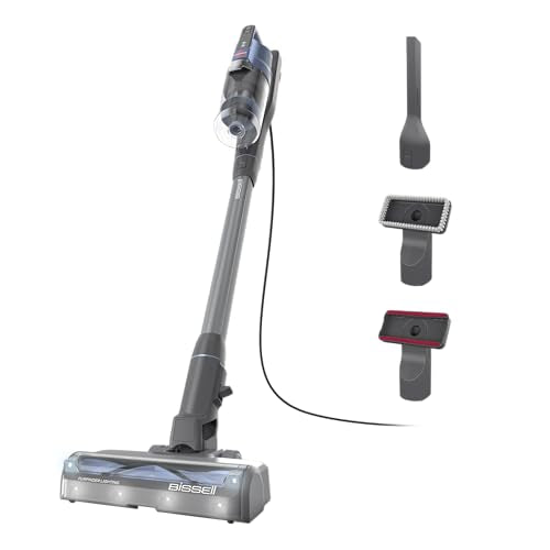 Bissell PowerClean FurFinder Corded Stick Vacuum, HEPA, 4282K | 30-foot power cord; self-standing design; bright headlights; tangle-free brush for pet hair pickup