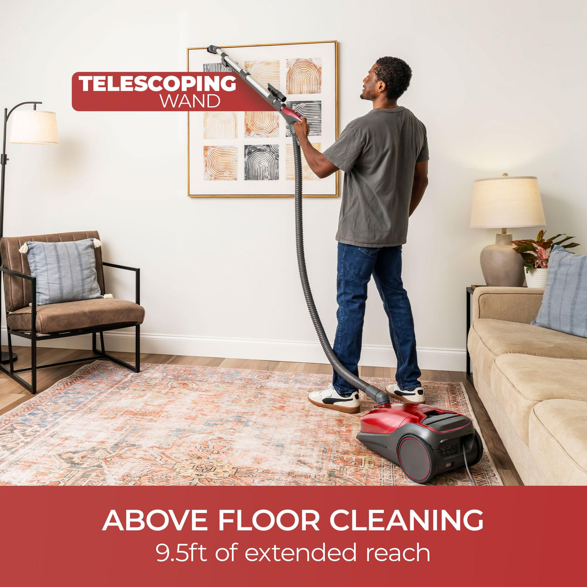 Kenmore 81414 400 Series Pet Friendly Lightweight Bagged Canister Vacuum with Extended Telescoping Wand, HEPA, Retractable Cord, and 4 Cleaning Tools-Red