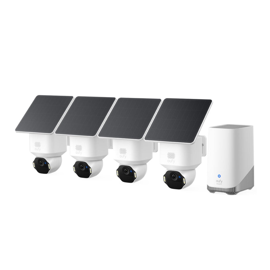 eufy Security SoloCam E42, 4-Cam Kit, 4K Solar Security Camera | AI Facial Recognition & Motion Tracking, Strobe Light, Pan & Tilt, Solar Powered, Built-in Local Storage (Up to 16TB)