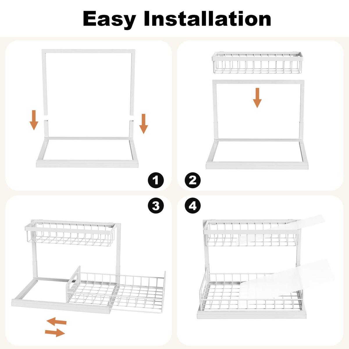 REALINN Under Sink Organizer, L-Shaped 2 Tier Pull Out Cabinet Organizer | Slide Out Under Cabinet Storage, For Kitchen and Bathroom, Metal Under Sink Storage with Sliding Drawer, 50 lbs, White 2 Pack