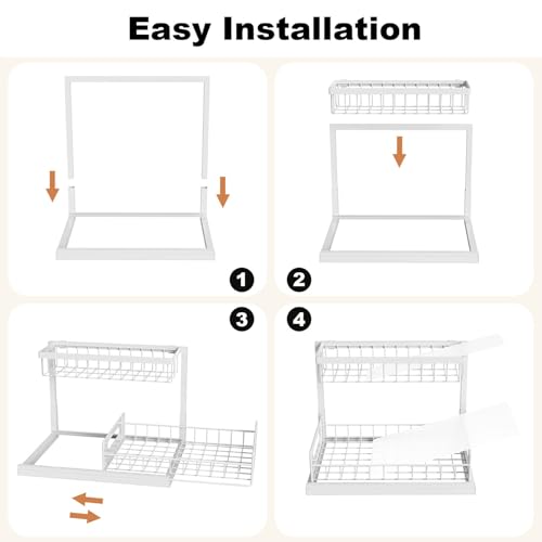 REALINN Under Sink Organizer, L-Shaped 2 Tier Pull Out Cabinet Organizer | Slide Out Under Cabinet Storage, For Kitchen and Bathroom, Metal Under Sink Storage with Sliding Drawer, 50 lbs, White 2 Pack