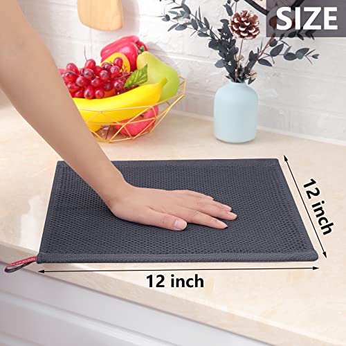 Homaxy 100% Cotton Waffle Weave Kitchen Dish Cloths 6-Pack, Dark Grey | 12 x 12 Inches, Ultra Soft Absorbent Dish Towels, Quick Drying Dish Rags with Hanging Loop