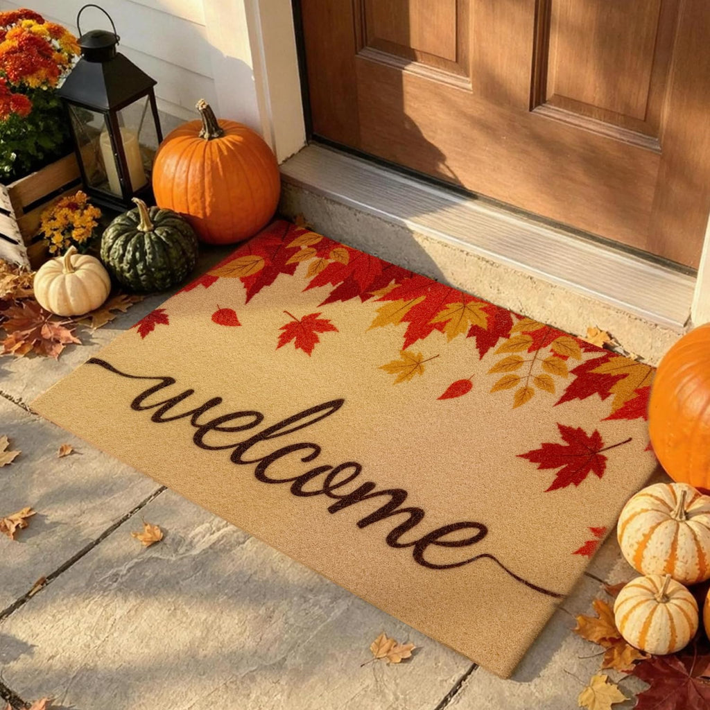 PKFEDR Fall Door Mat, Non Slip Front Welcome Mat Outdoor Indoor 17"x30" | Heavy Duty Washable Doormat Traps Mud, Low Profile Anti Slip Backing, Adds Cozy Fall Decor to Your Entrance Patio & Porch