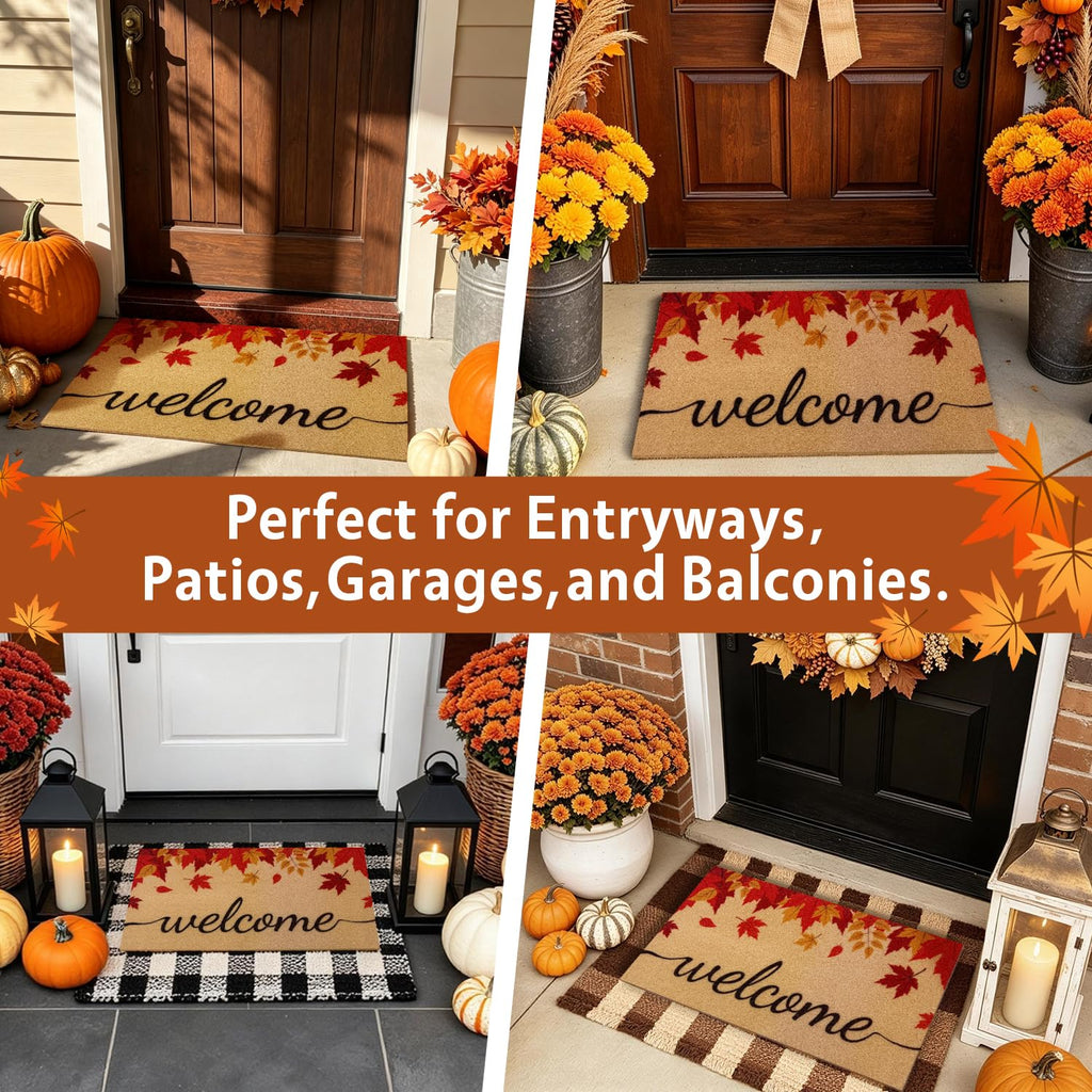 PKFEDR Fall Door Mat, Non Slip Front Welcome Mat Outdoor Indoor 17"x30" | Heavy Duty Washable Doormat Traps Mud, Low Profile Anti Slip Backing, Adds Cozy Fall Decor to Your Entrance Patio & Porch